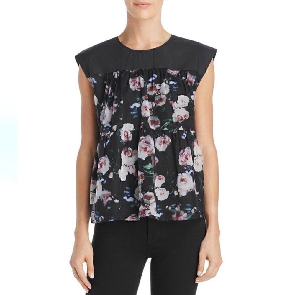 𝅺nwt Rebecca Minkoff Lanzy black floral top sz med